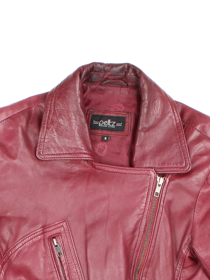 Y2K Leather Biker Jacket (Size XXS)
