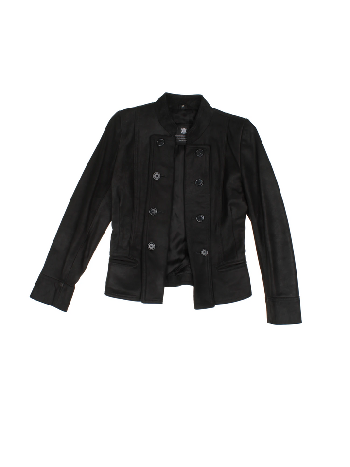 Vintage Military Style Leather Jacket (Size XXS)