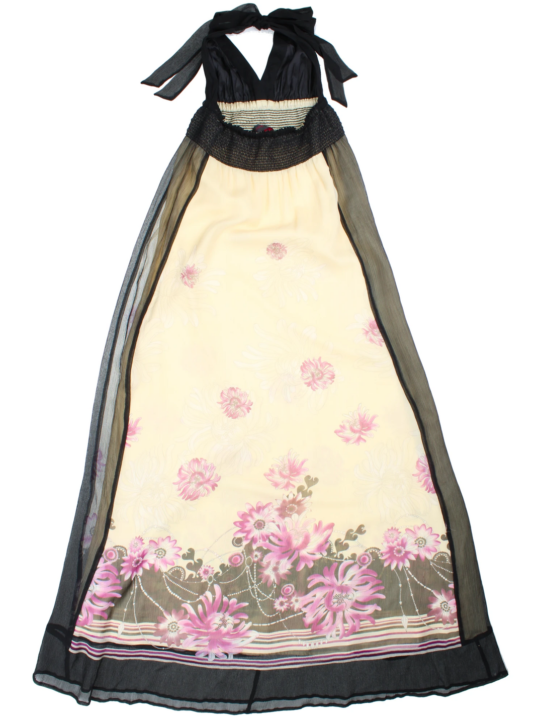 Y2K Sheer Floral Halter Neck Dress (Size XXS)