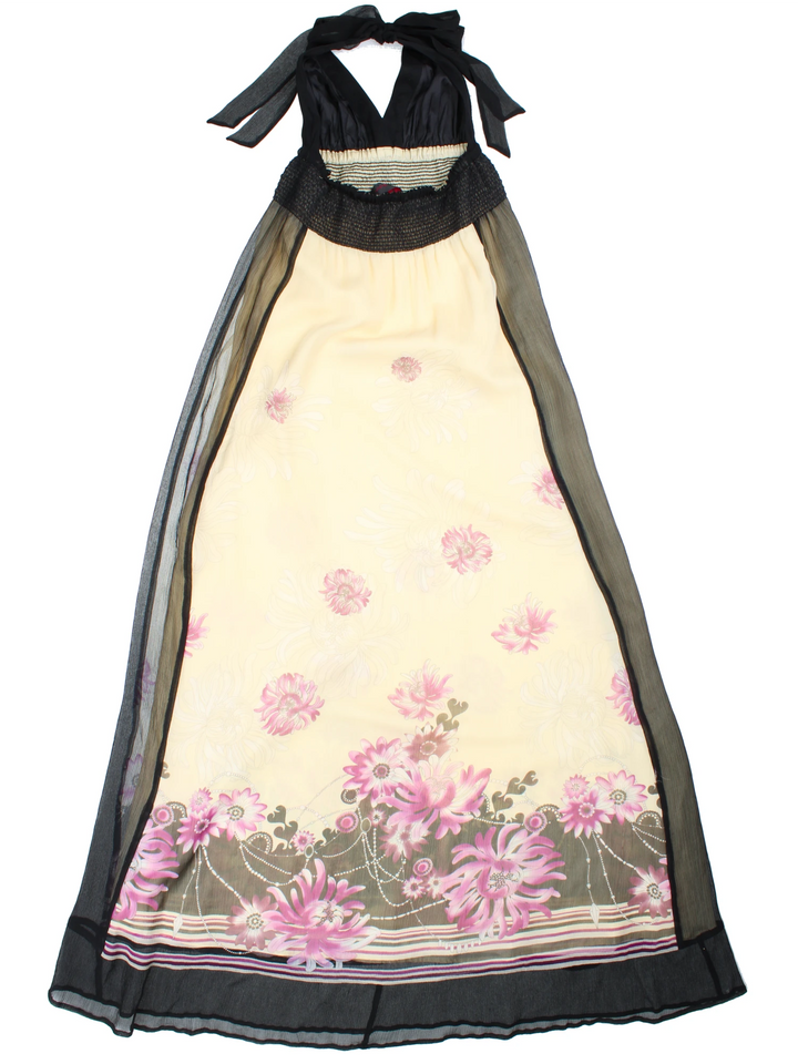Y2K Sheer Floral Halter Neck Dress (Size XXS)