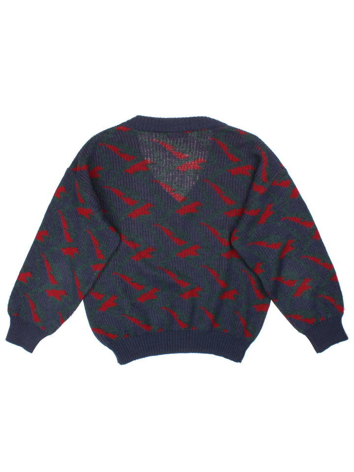 Vintage Abstract V Neck Jumper (Size XL)