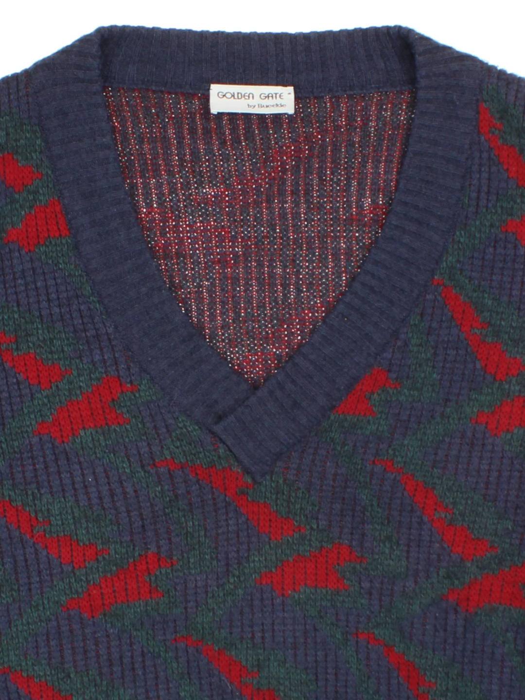 Vintage Abstract V Neck Jumper (Size XL)