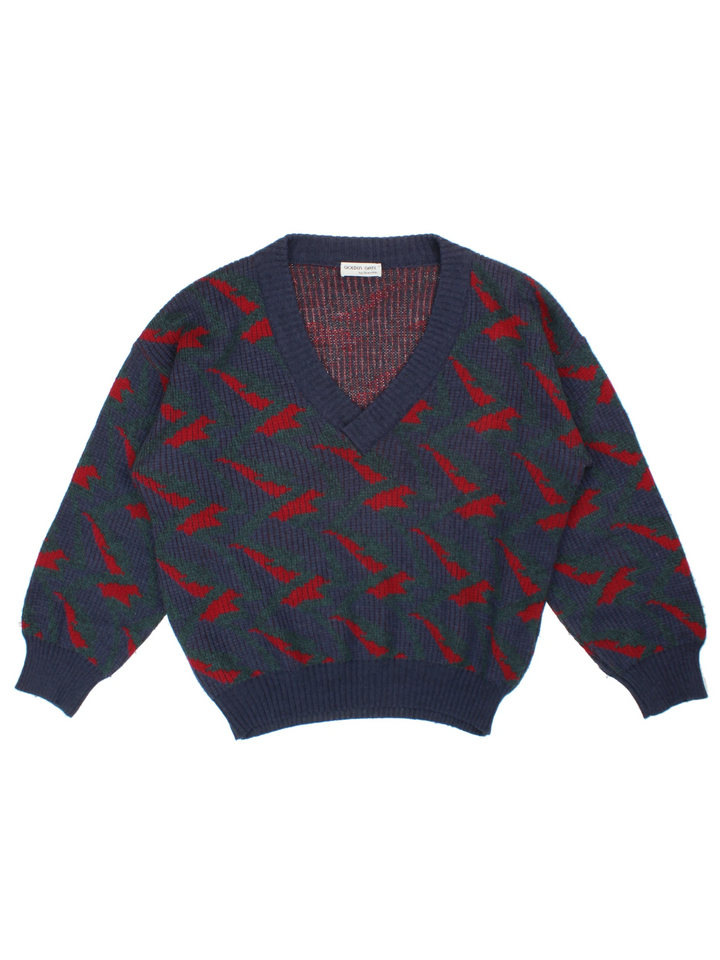 Vintage Abstract V Neck Jumper (Size XL)