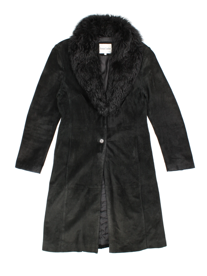 Y2K Suede/Faux Fur Trench Coat (Size XS)