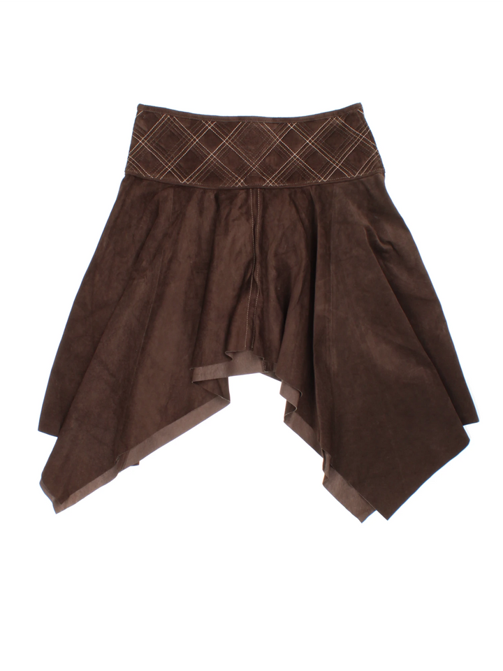 Vintage Leather Waterfall Hem Mini Skirt (Size M)