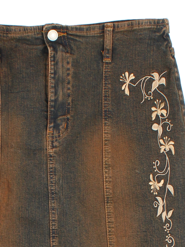 Y2K Embroidered Denim Maxi Skirt (Size S)