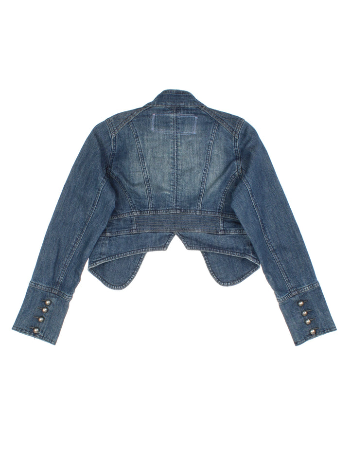 Y2K Denim Military Jacket (Size XXS)