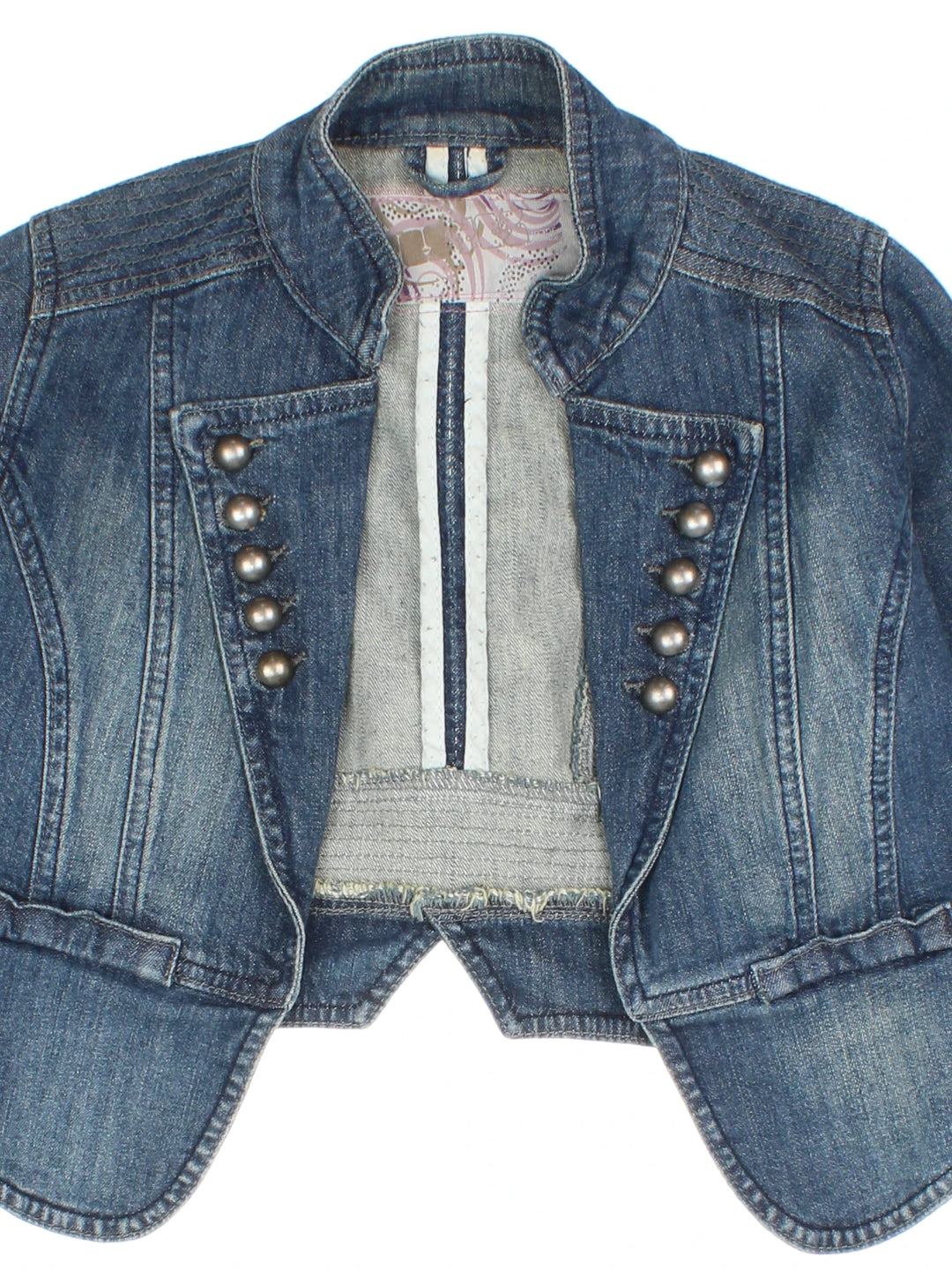 Y2K Denim Military Jacket (Size XXS)