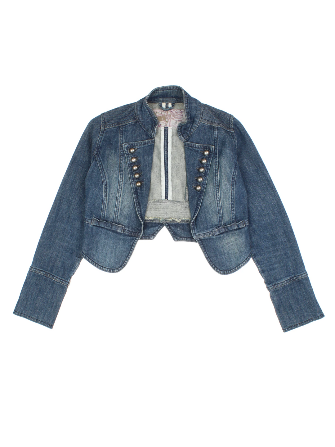 Y2K Denim Military Jacket (Size XXS) – VintageFolk Y2K Denim Military Jacket (Size XXS) – VintageFolk