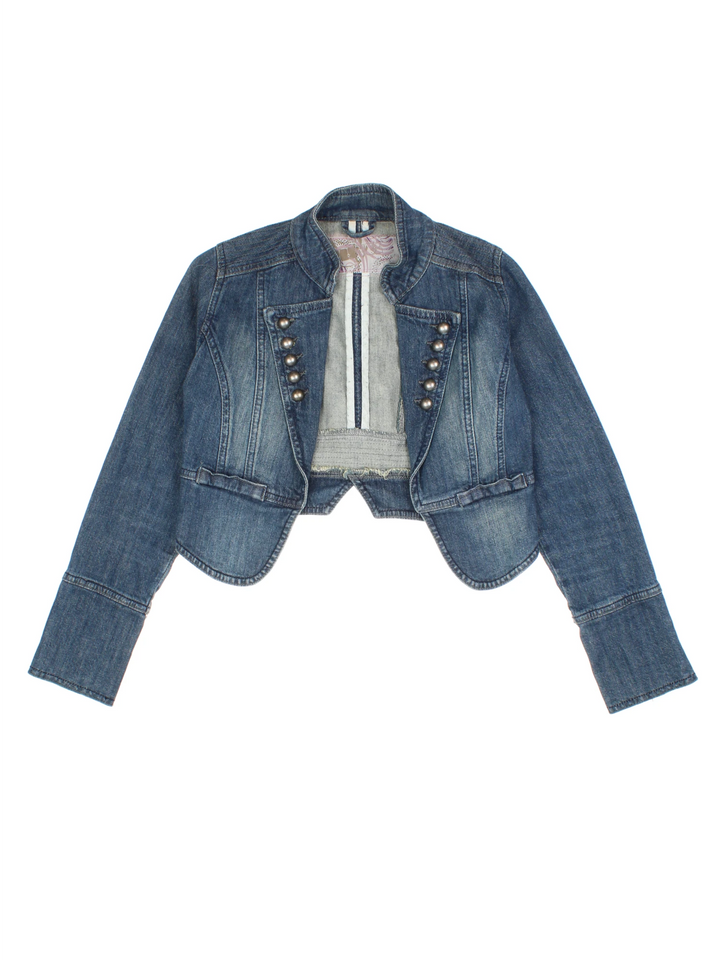 Y2K Denim Military Jacket (Size XXS)
