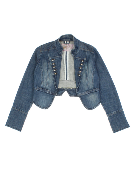 Y2K Denim Military Jacket (Size XXS) – VintageFolk