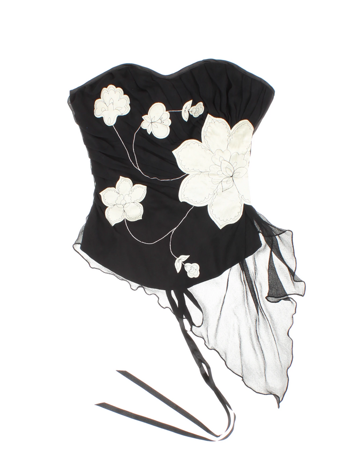 Y2K Kookai Sheer Floral Corset Top (Size XXS)