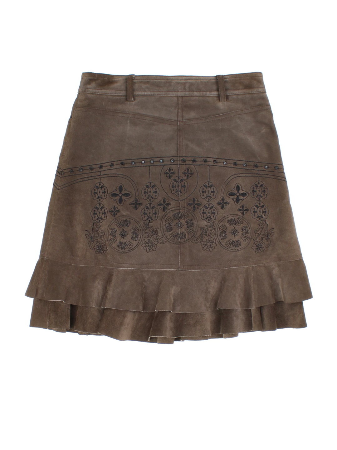 Vintage Suede Embroidered Mini Skirt (Size M)