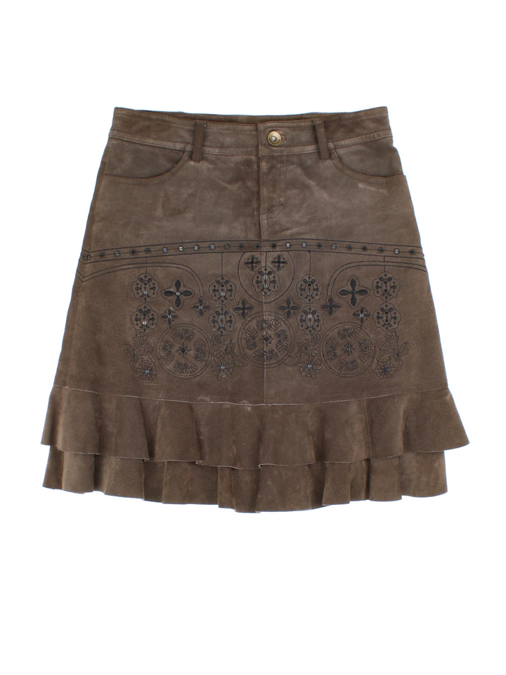 Vintage Suede Embroidered Mini Skirt (Size M)
