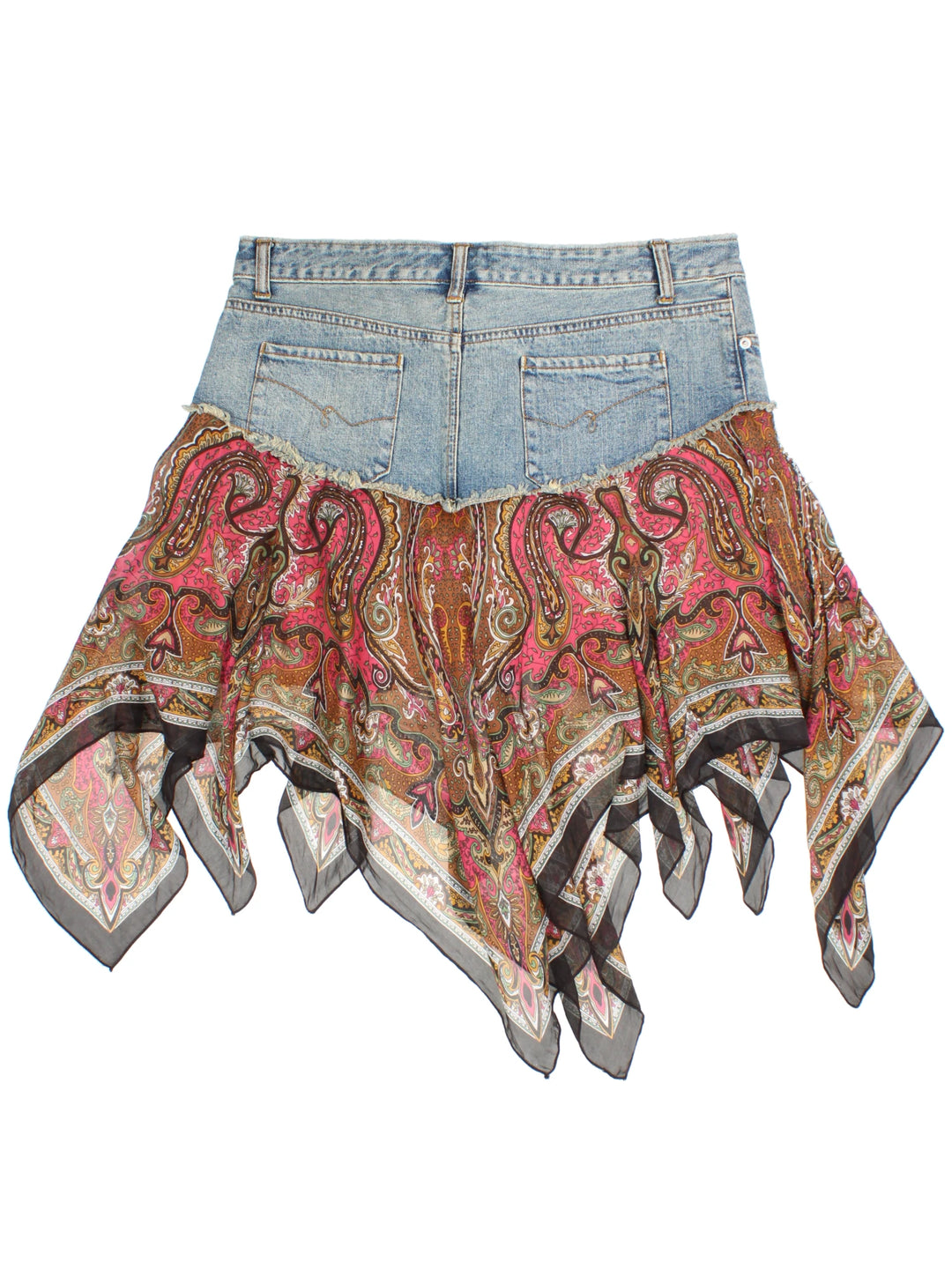 Y2K Handkerchief Hem Denim Skirt (Size XL)