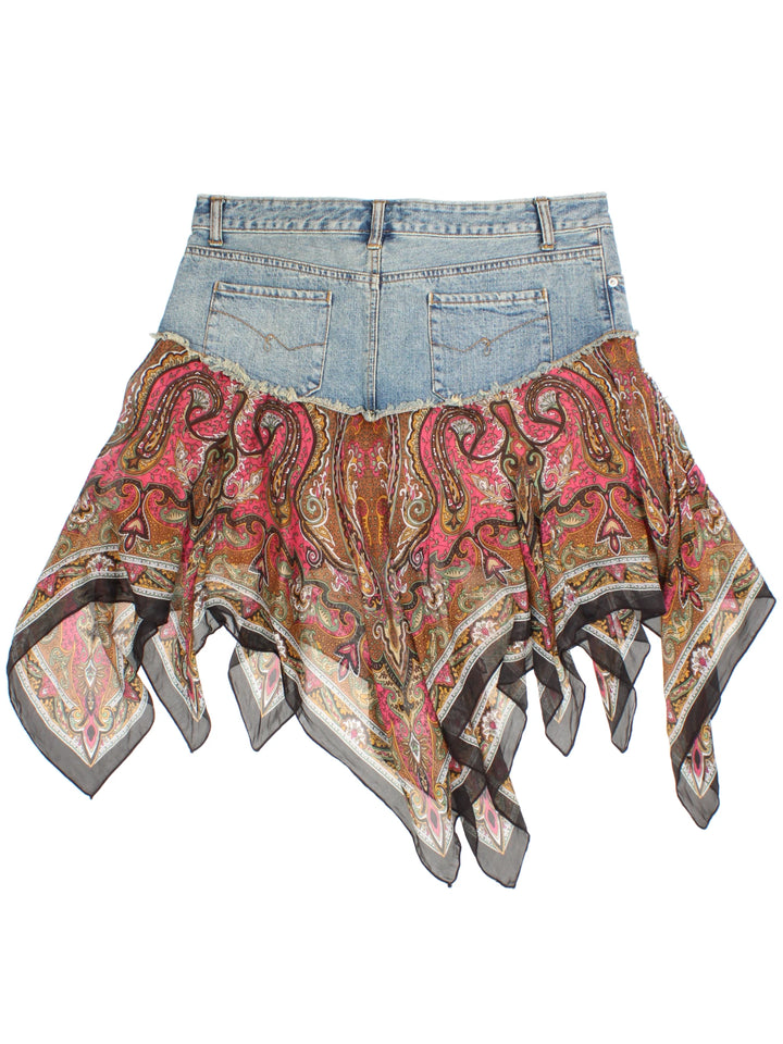 Y2K Handkerchief Hem Denim Skirt (Size XL)