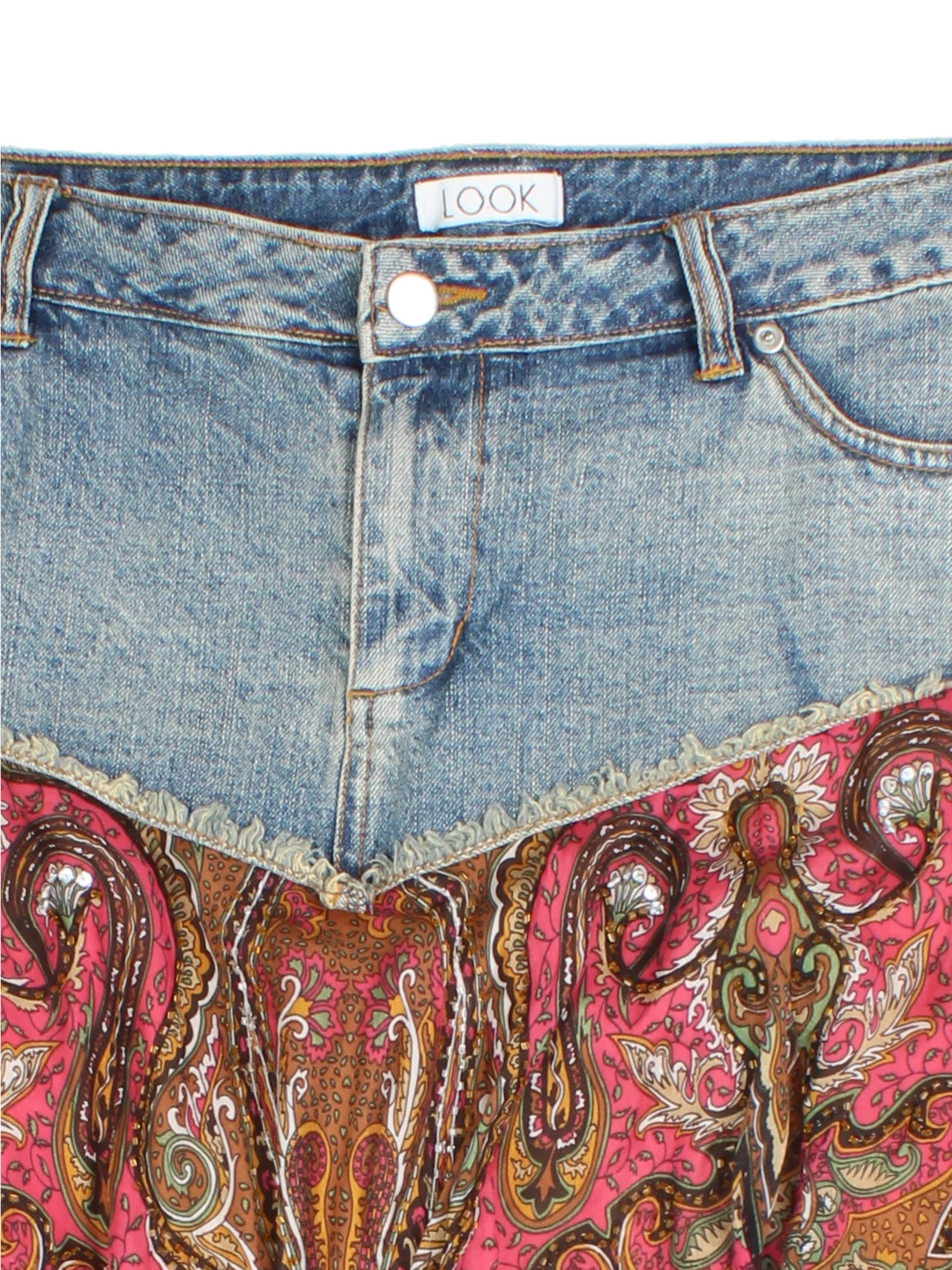 Y2K Handkerchief Hem Denim Skirt (Size XL)