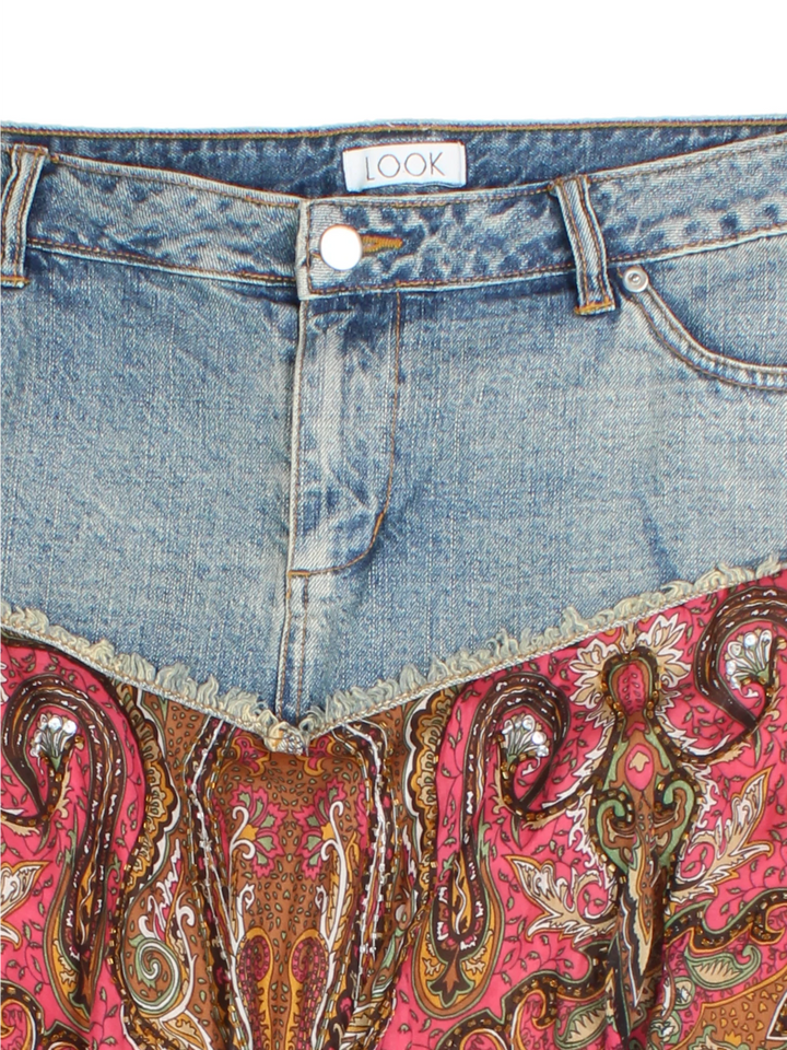 Y2K Handkerchief Hem Denim Skirt (Size XL)