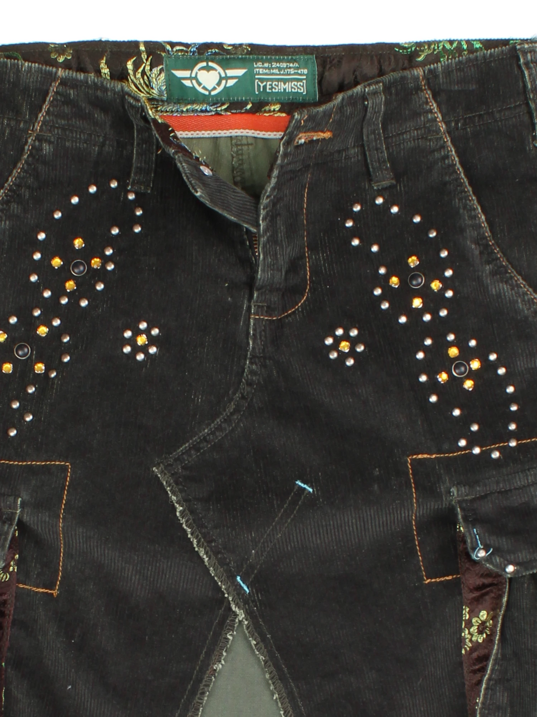 Y2K Embellished Cord Midi Skirt (Size M)