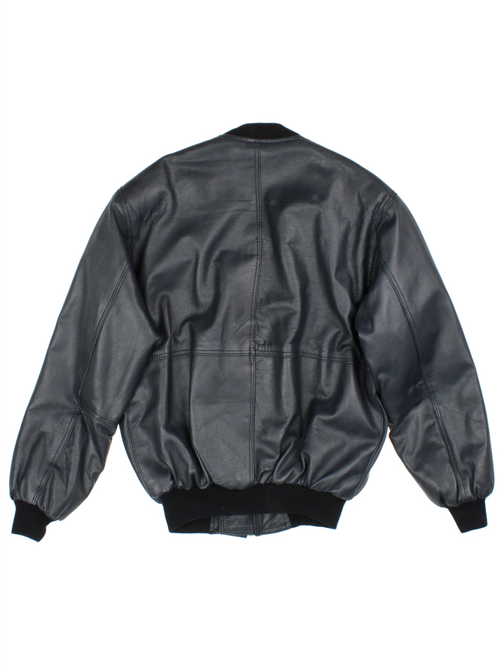 Vintage Leather Bomber Jacket (Size L)