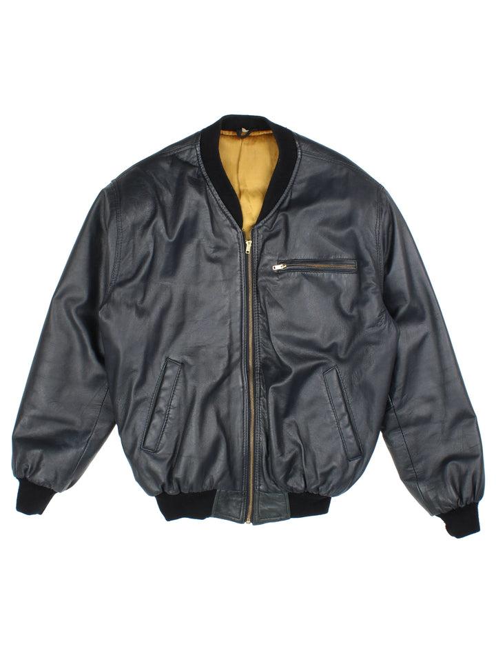 Vintage Leather Bomber Jacket (Size L)