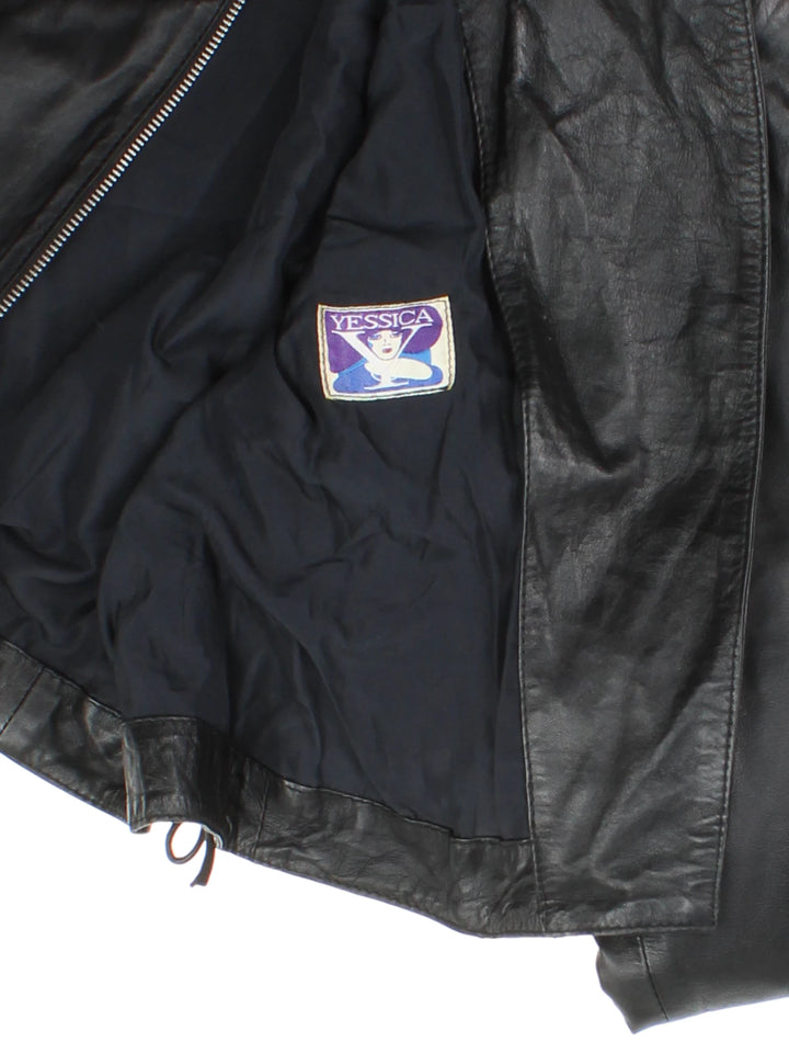 Vintage Studded Leather Biker Jacket (Size XXS)