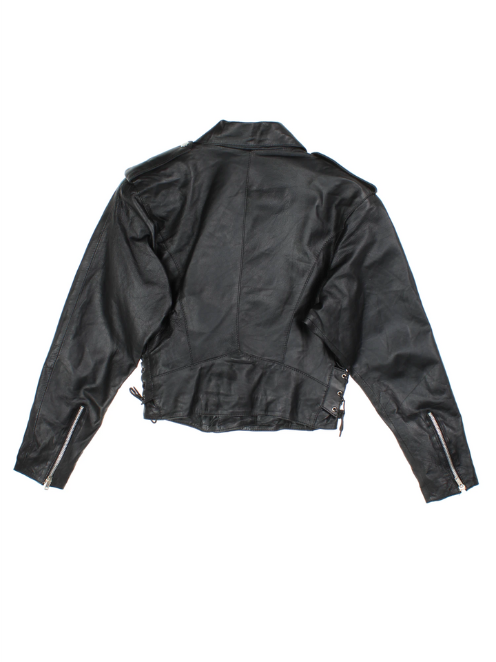 Vintage Studded Leather Biker Jacket (Size XXS)