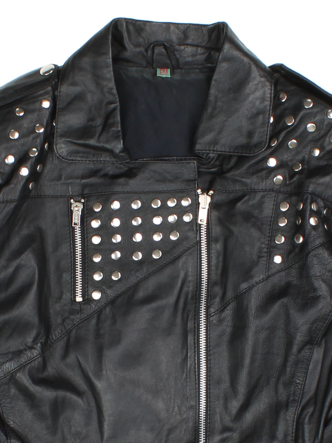 Vintage Studded Leather Biker Jacket (Size XXS)