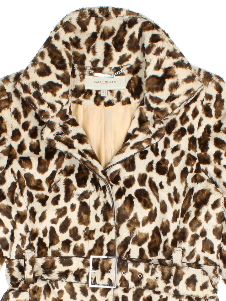 Y2K Karen Millen Leopard Print Fur Trench (Size S)