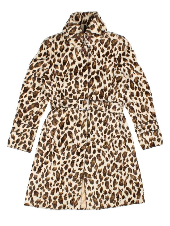 Y2K Karen Millen Leopard Print Fur Trench (Size S)
