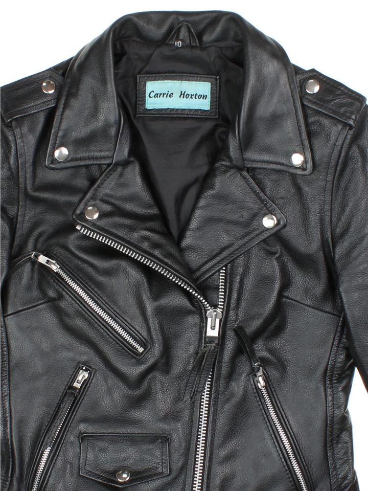 Vintage Leather Biker Jacket (Size XXS)