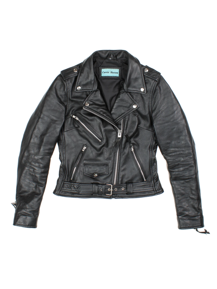 Vintage Leather Biker Jacket (Size XXS)