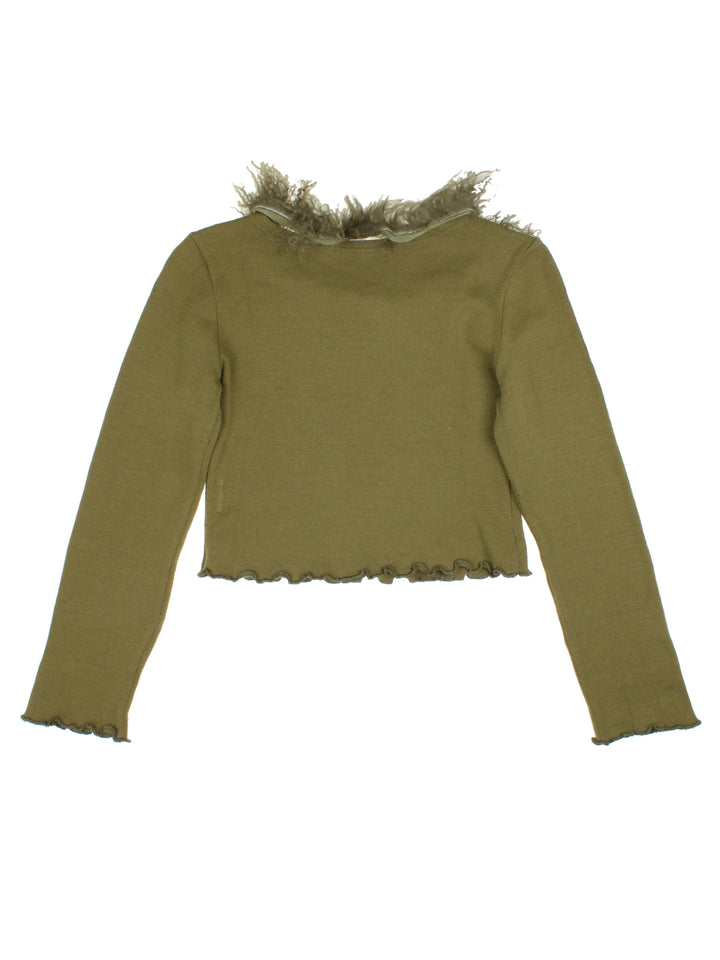 Long Sleeve Mongolian Fur Top (Size XXS)