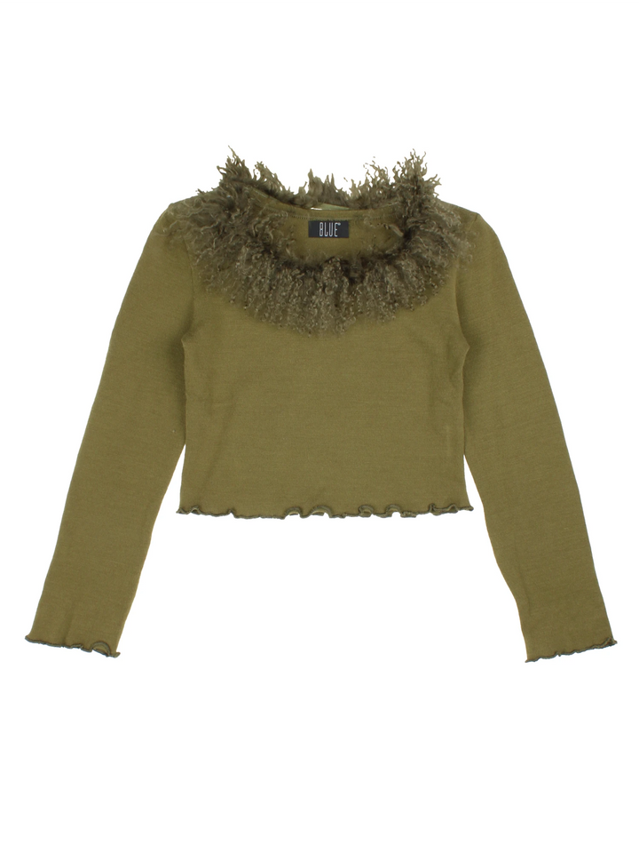 Long Sleeve Mongolian Fur Top (Size XXS)