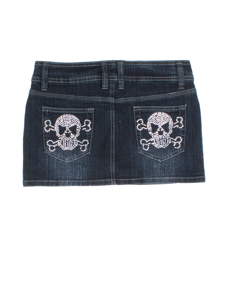 Y2K Skull Denim Mini Skirt (Size M)