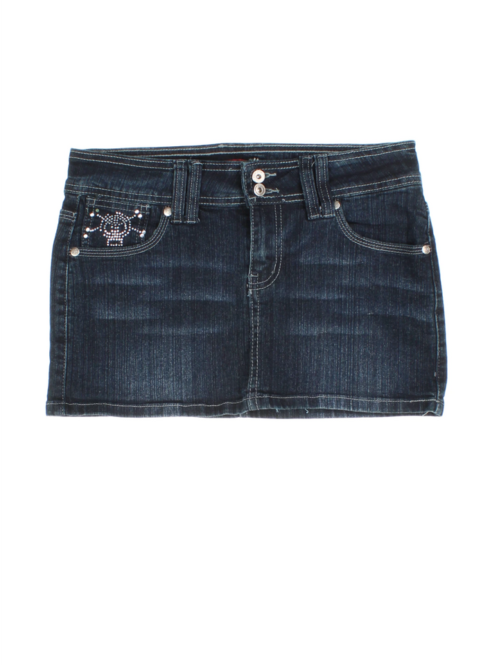 Y2K Skull Denim Mini Skirt (Size M)