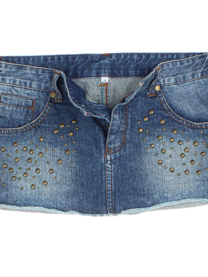 Y2K Studded Denim Mini Skirt (Size XL)