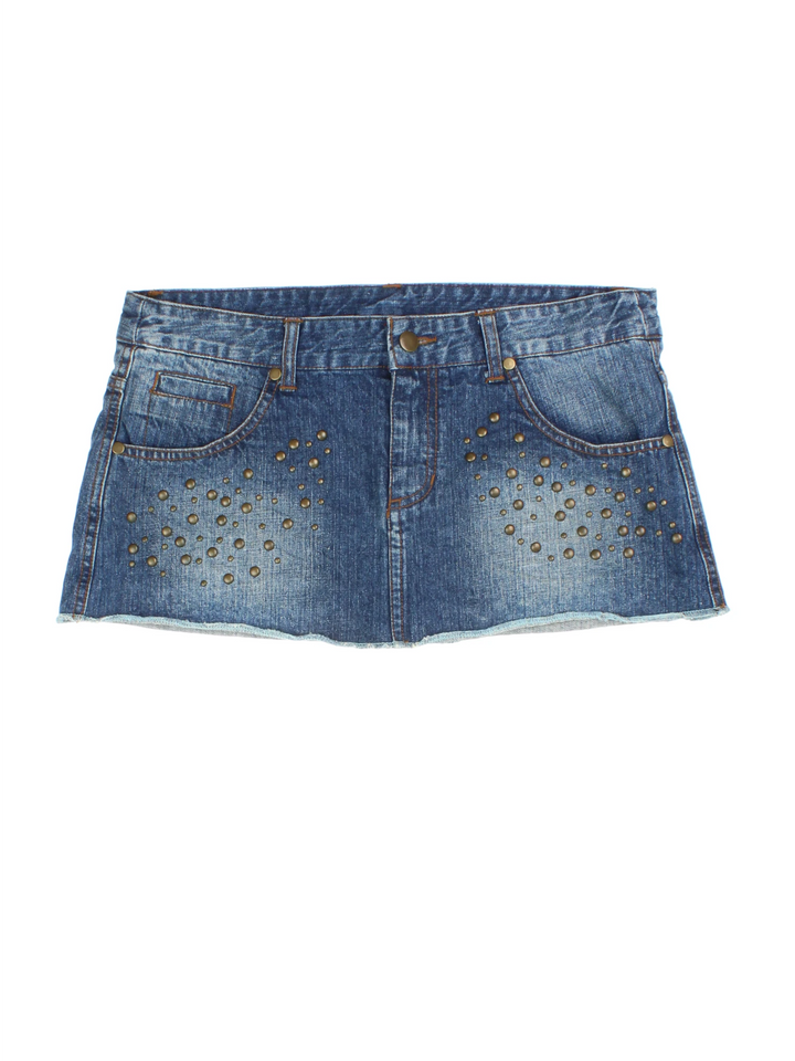 Y2K Studded Denim Mini Skirt (Size XL)