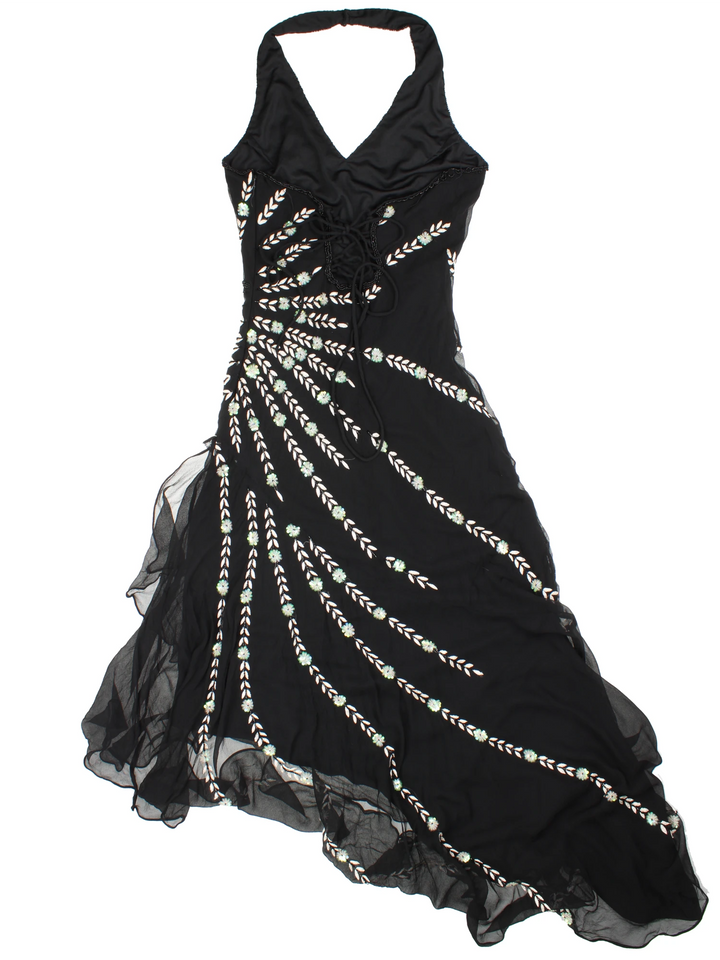 Y2K Embellished Asymmetric Midi Dress (Size  XXS)