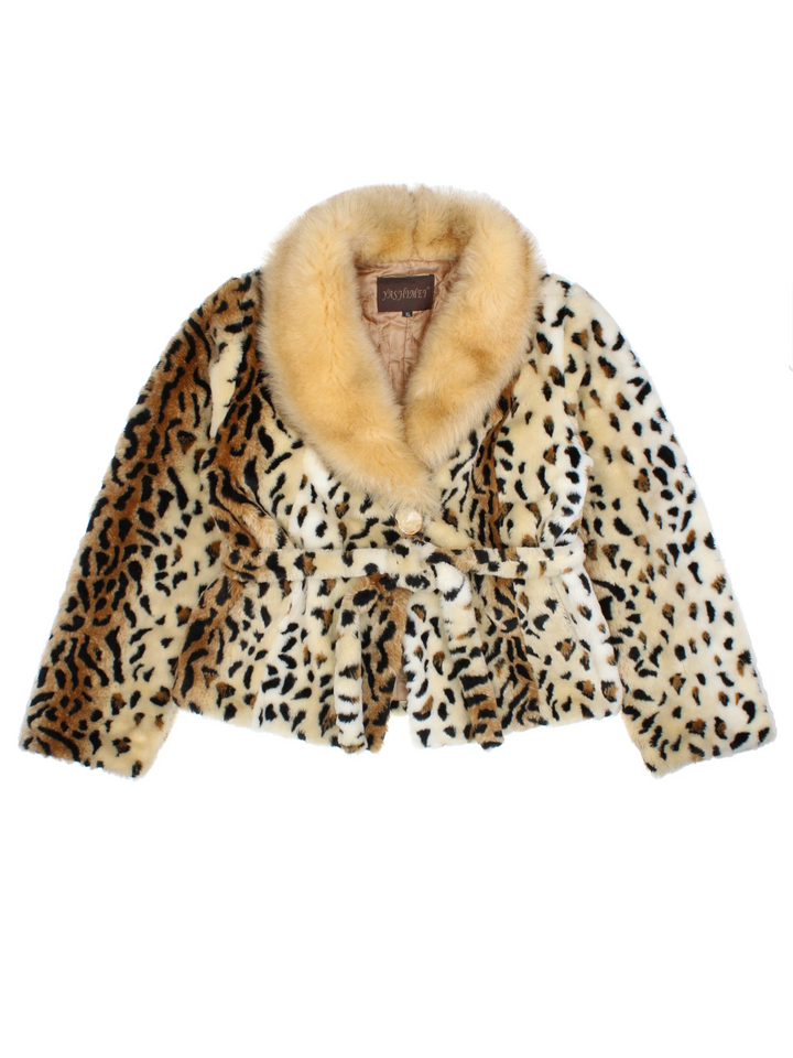 Vintage Leopard Print Faux Fur Coat (Size L)