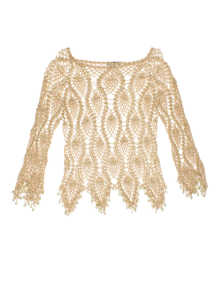 Y2K Crochet Beaded Top (Size XXS)