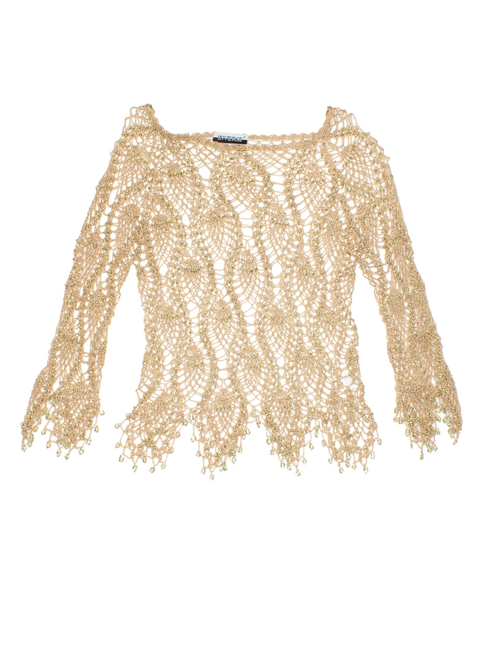 Y2K Crochet Beaded Top (Size XXS)