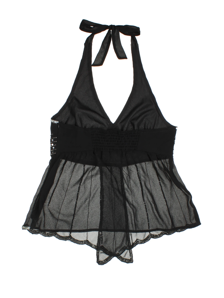 Y2K Sheer Halter Neck Top (Size XS)
