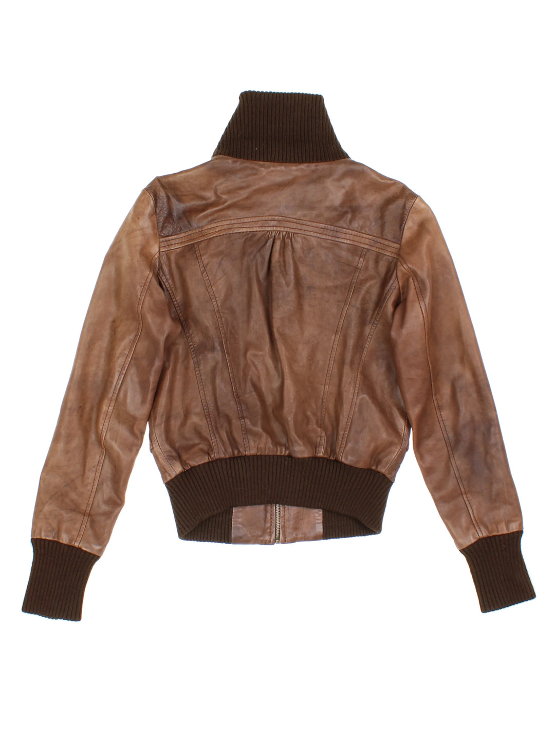Y2K Funnel Neck Leather Jacket (Size XXS)