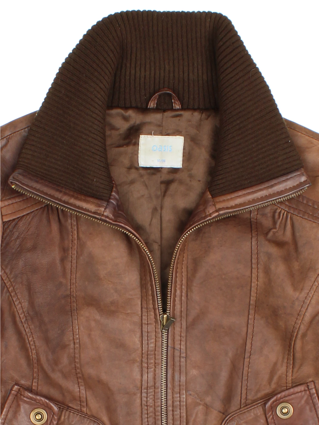 Y2K Funnel Neck Leather Jacket (Size XXS)