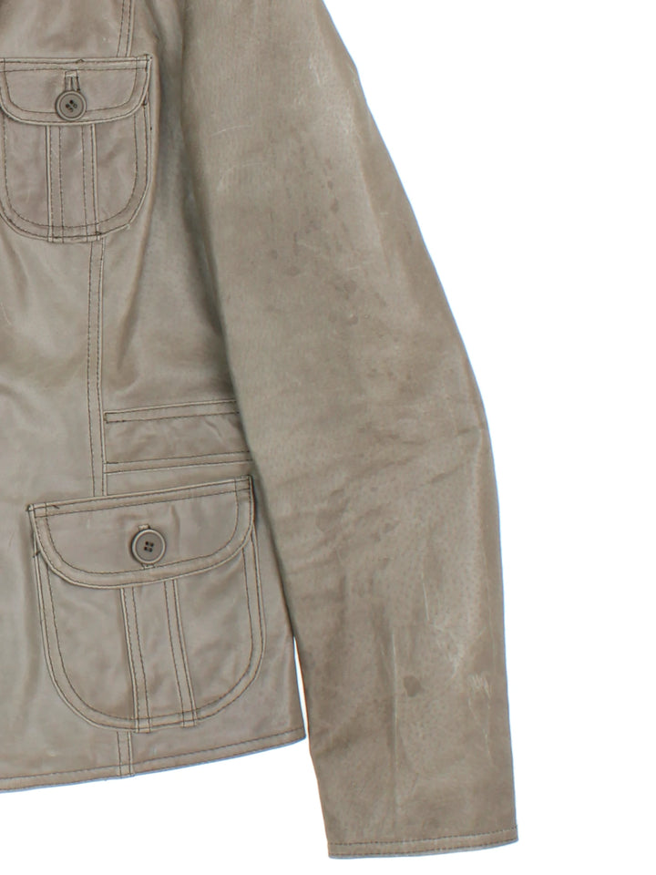 Y2K Leather Military Jacket (Size XXS)