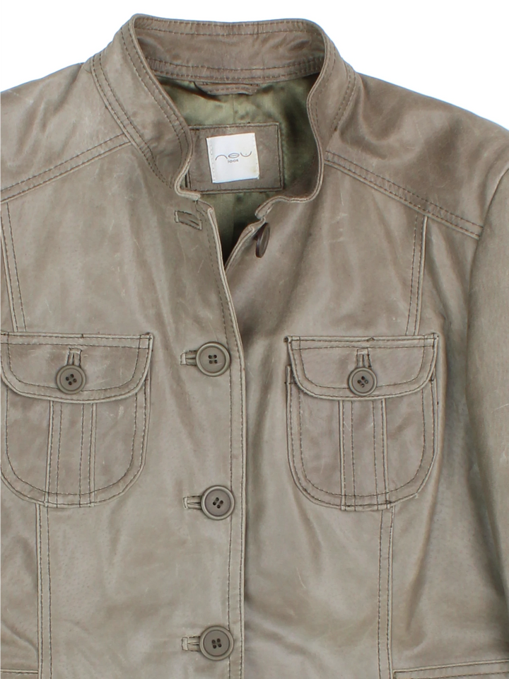 Y2K Leather Military Jacket (Size XXS)