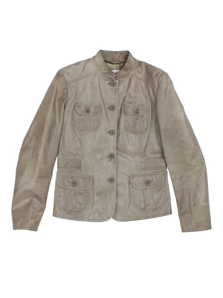 Y2K Leather Military Jacket (Size XXS)