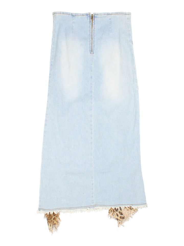 Y2K Denim Leopard Maxi Skirt (Size M)