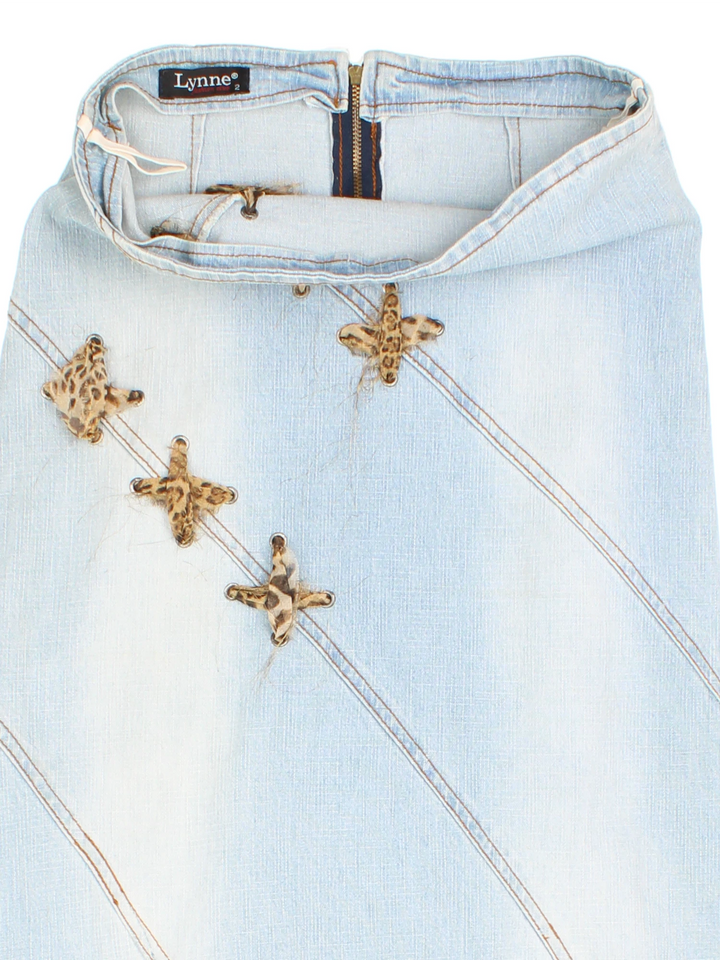 Y2K Denim Leopard Maxi Skirt (Size M)